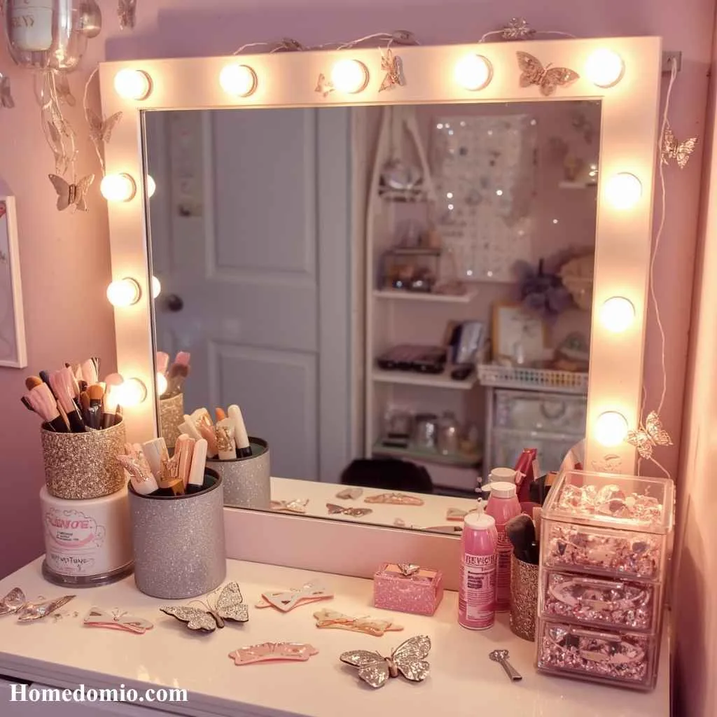 2000s Teen Bedroom Girl Ideas for Y2K Style 5 Butterfly Clip Vanity Setup