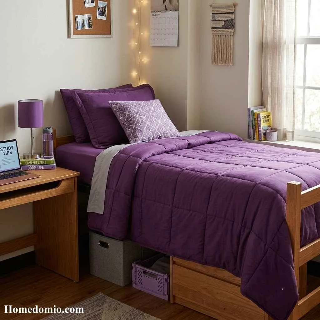 15 Dorm Bedding Ideas Purple For A Stunning Dorm Bed 16 Compact Purple Bedding for Small Beds