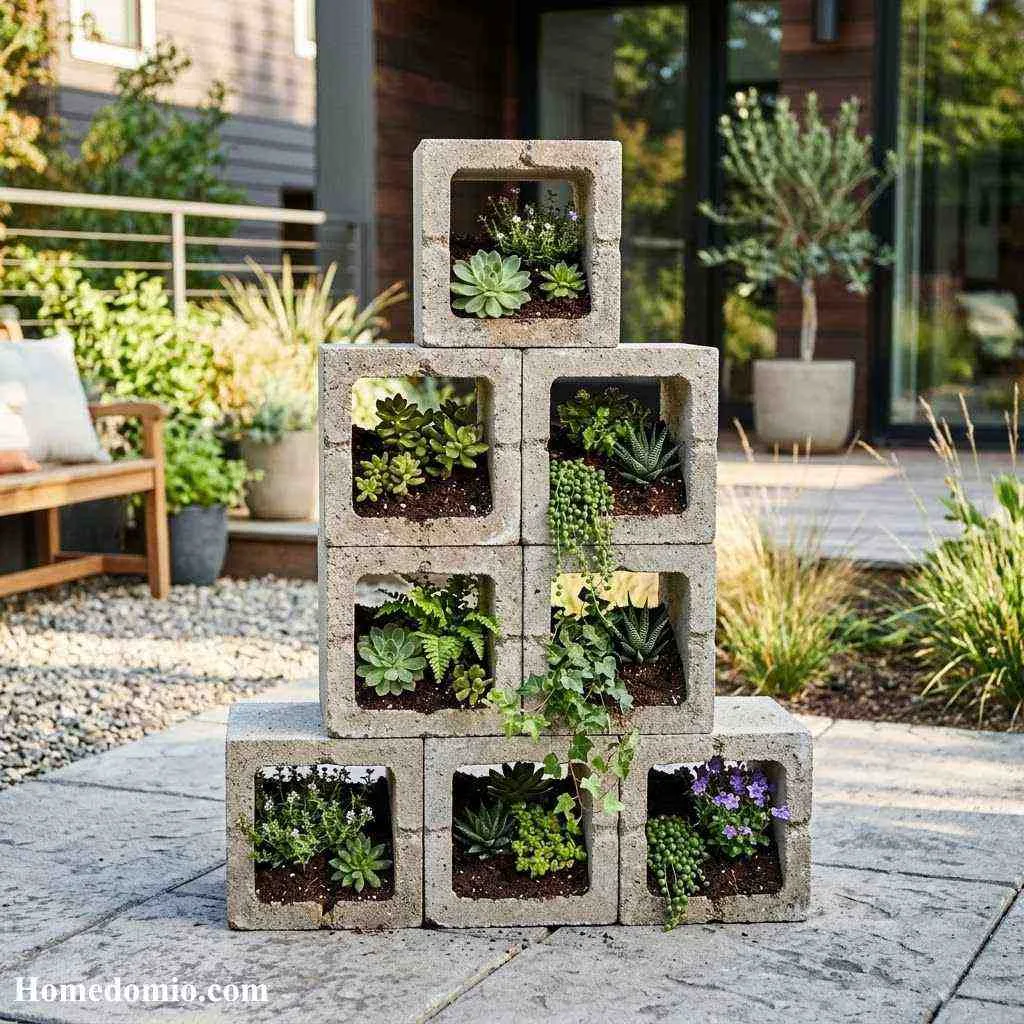 Concrete Block Planter Stack