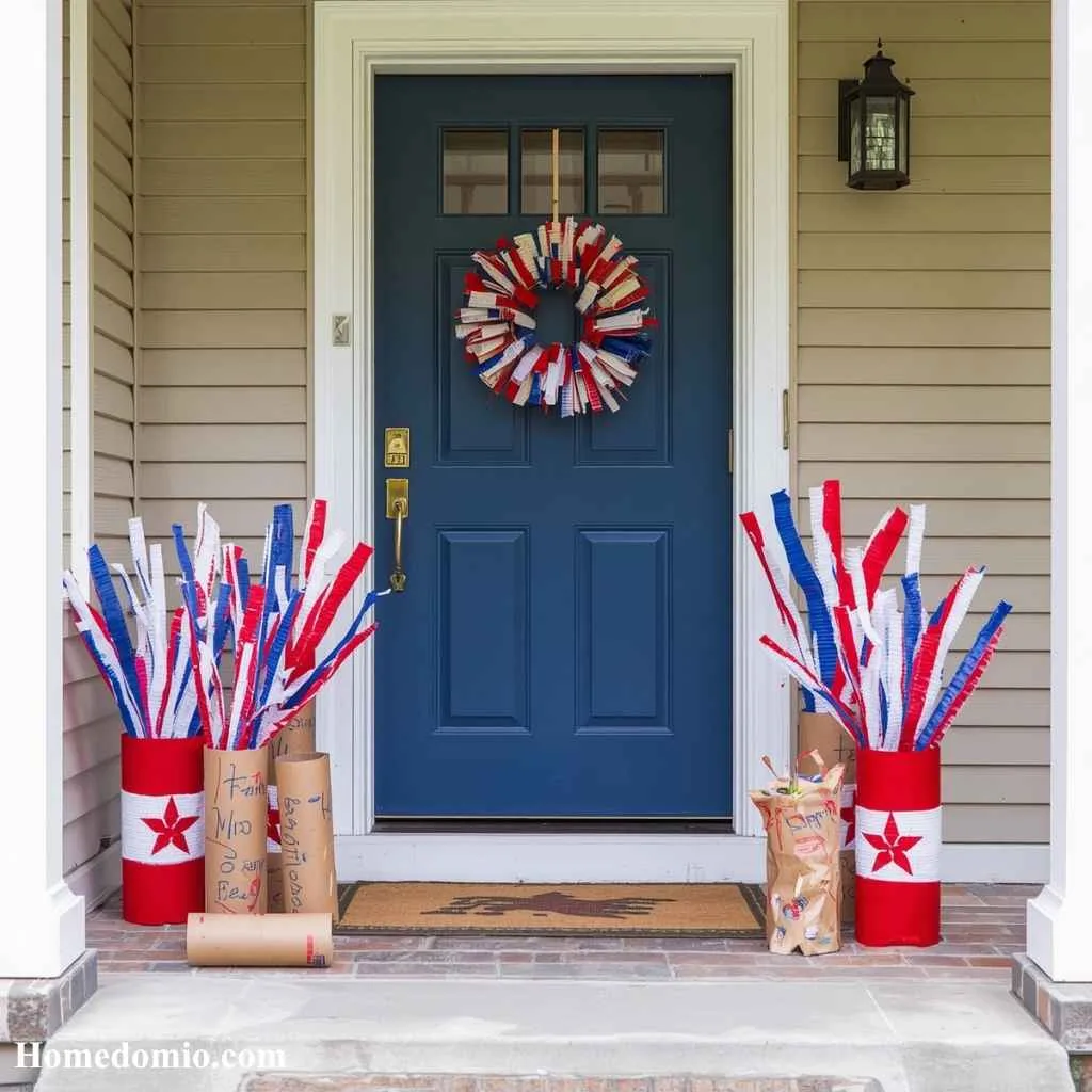 4th of July Home Decoration Ideas to Make Your Space Shine with Patriotic Pride 14 DIY Firecracker Porch Decor with Paper Rolls