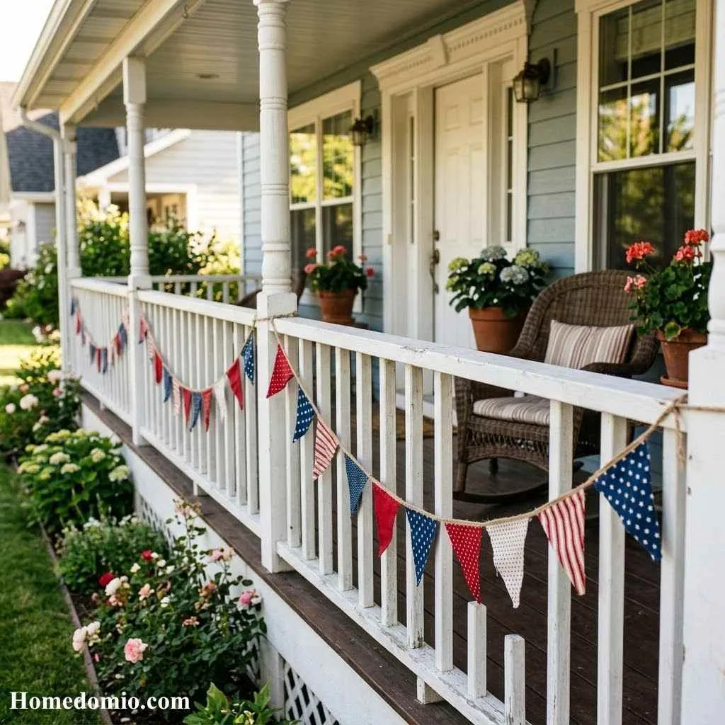 4th of July Porch Ideas to Make Your Home the Star of the Street 9 DIY Flag Bunting Along the Railing