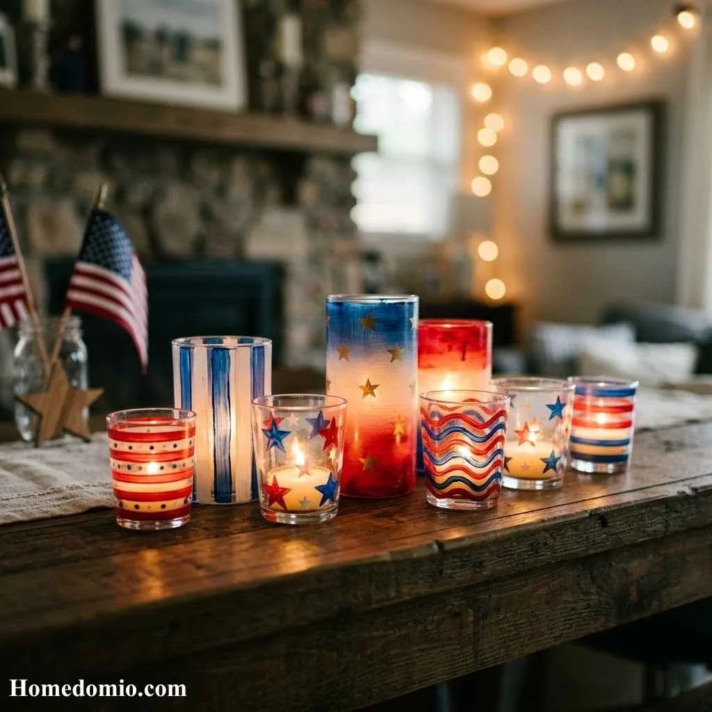 4th of July Home Decoration Ideas to Make Your Space Shine with Patriotic Pride 9 DIY Painted Candle Holders in Patriotic Colors