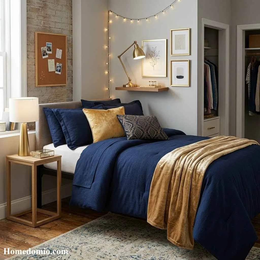  Dark Blue Bedding with Gold Accents