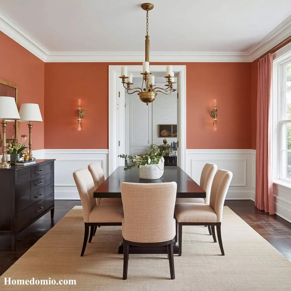 12+ Peach Paint Color Ideas for Every Room at Home 9 Deep Peach for a Bold and Sophisticated Dining Room