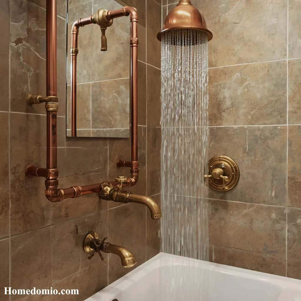 12+ Moody Vintage Bathroom Ideas for a Bold Retreat 8 Exposed Copper or Brass Plumbing Fixtures
