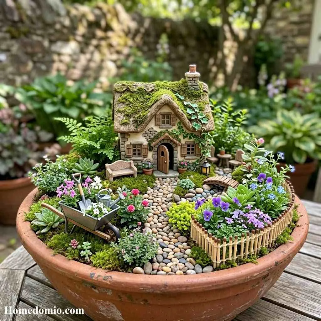 5. 🏡 Fairy Garden with a Tiny Cottage