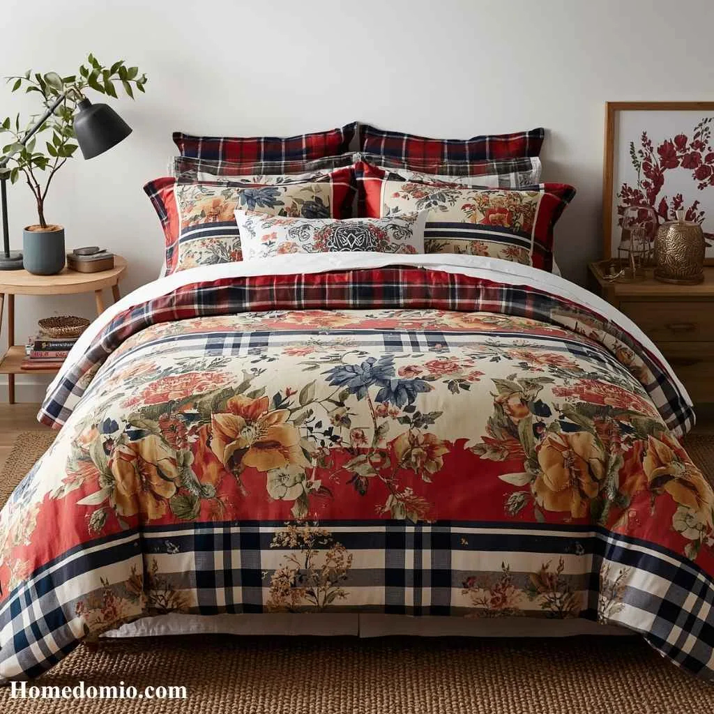 Floral and Plaid Mix Bedding