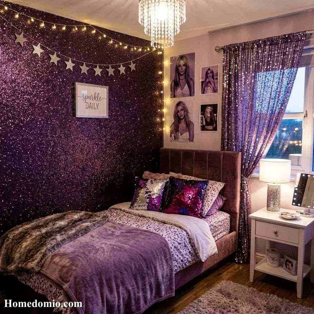 2000s Teen Bedroom Purple Ideas That Still Slay 4 Glitter And Sparkle Accent Wall
