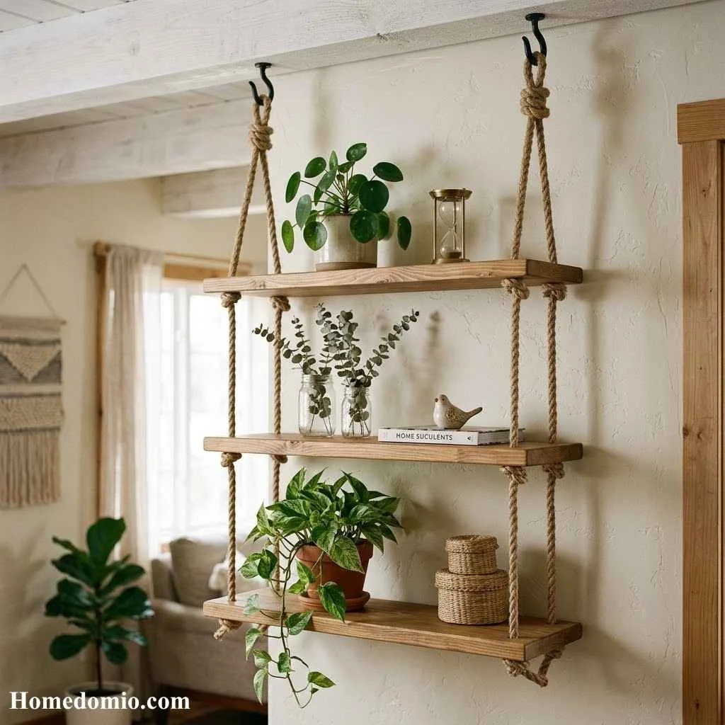 DIY Shelf Ideas to Transform Your Space on a Budget 7 Hanging Rope Shelves