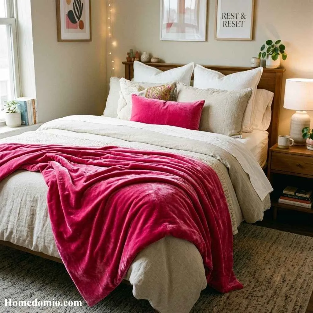 Dorm Bedding Ideas Pink: 15 Dreamy Looks You'll Love 4 Hot Pink Velvet Throw