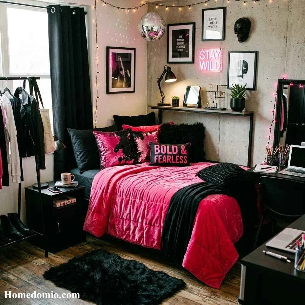 Dorm Bedding Ideas Color Schemes for Any Style 15 Hot Pink and Black Edgy Glam