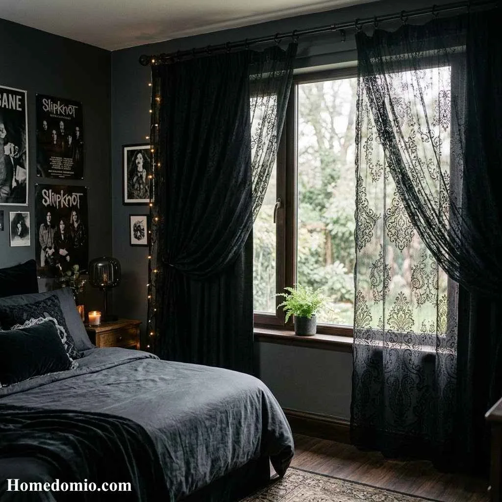  Layered Black Lace Curtains