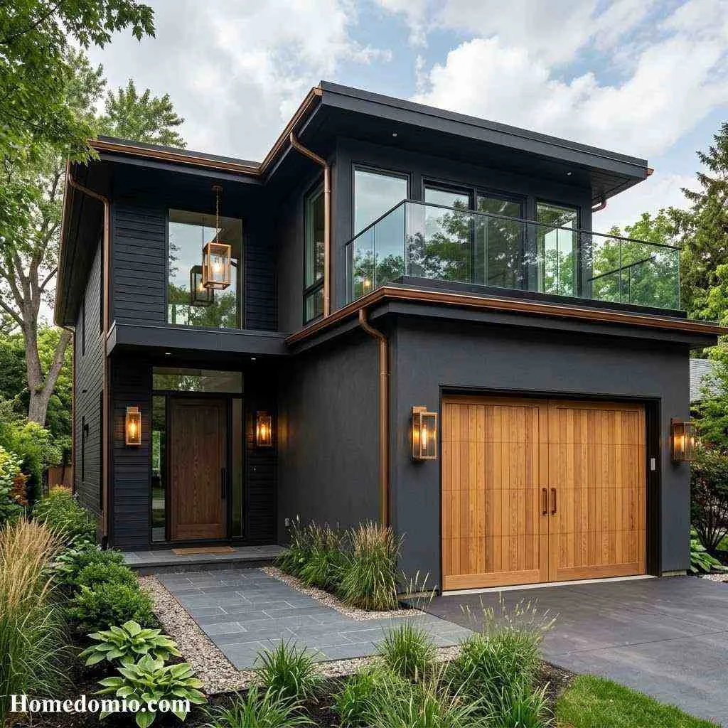 Exterior House Color Ideas to Transform Your Home's Curb Appeal 12 Matte Black with Warm Bronze Fixtures