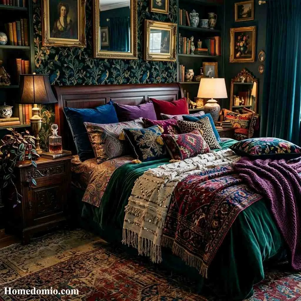 15 Dorm Bedding Ideas Aesthetic Looks For Every Style 16 Moody Maximalist Layers