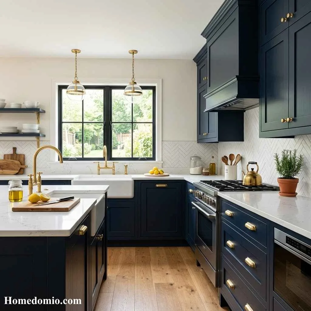 Kitchen Color Ideas: Transform Your Cooking Space With the Right Palette 3 Navy Blue Cabinets for Bold and Dramatic Contrast