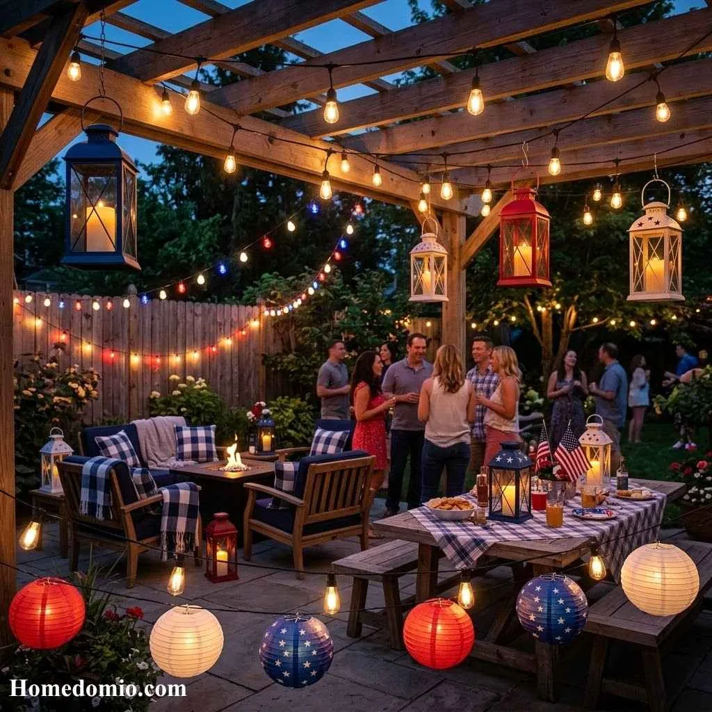 4th of July Home Decoration Ideas to Make Your Space Shine with Patriotic Pride 11 Outdoor String Lights and Lantern Arrangements