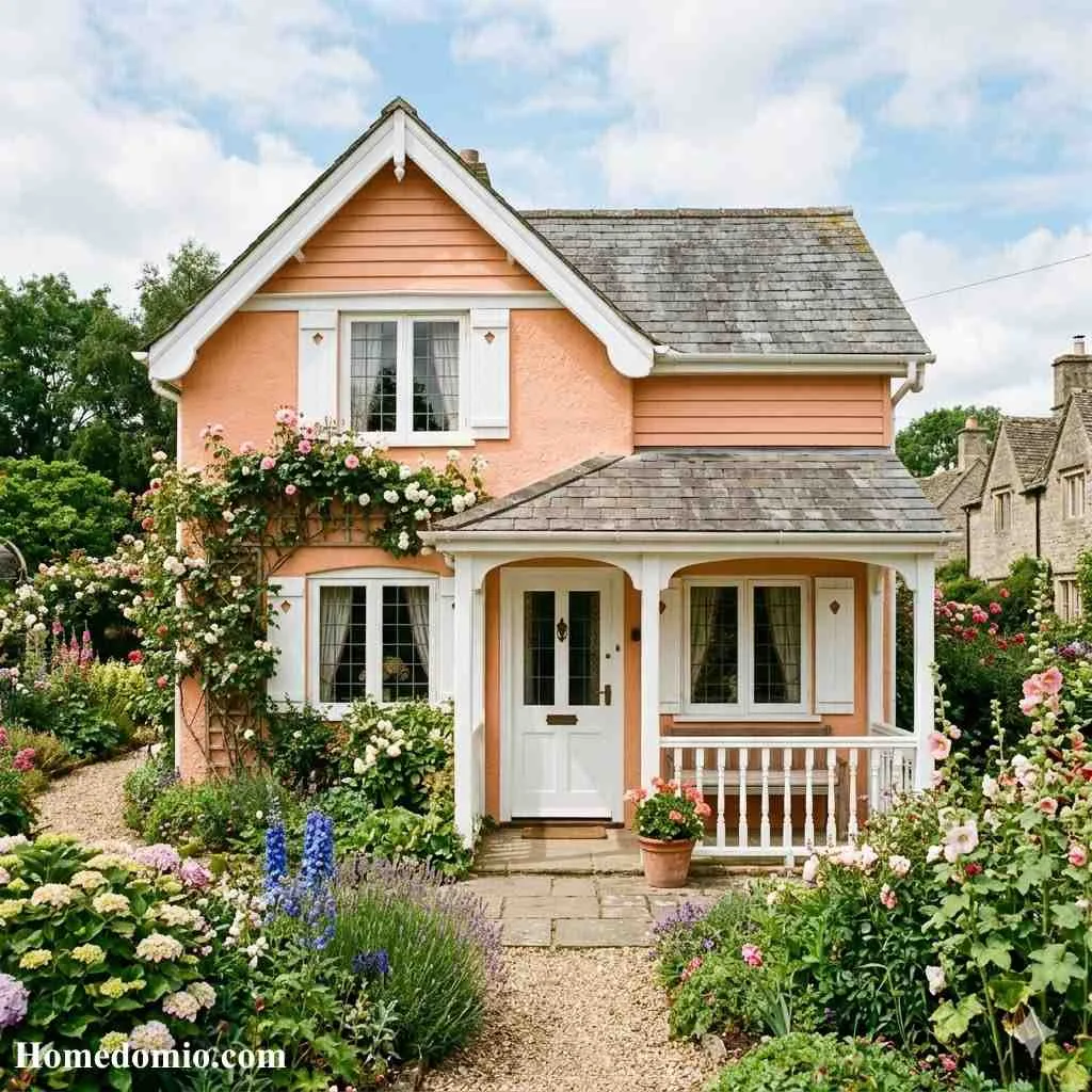12+ Peach Paint Color Ideas for Every Room at Home 10 Peach with White Trim for a Classic Cottage Look