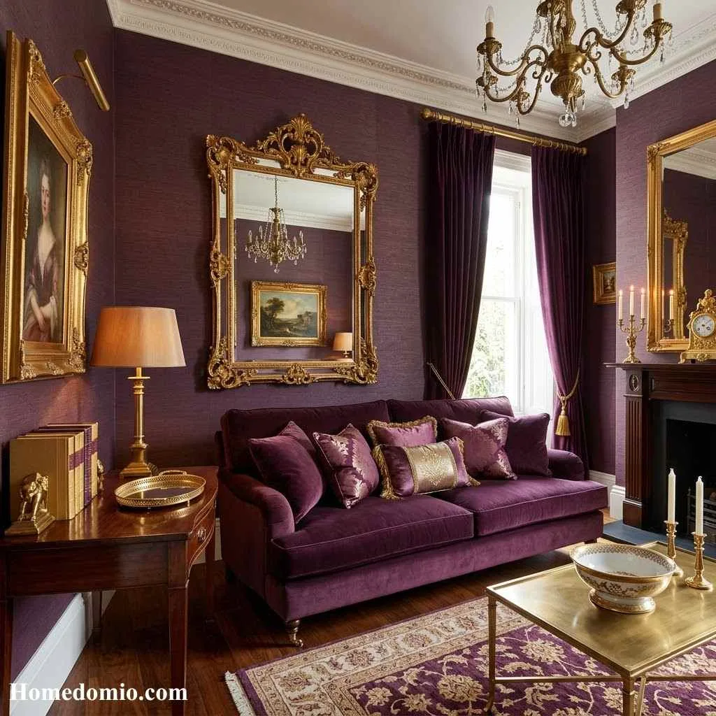 Plum Paint Color Ideas to Transform Every Room in Your Home 12 Plum with Metallic Gold Accents for Regal Glamour