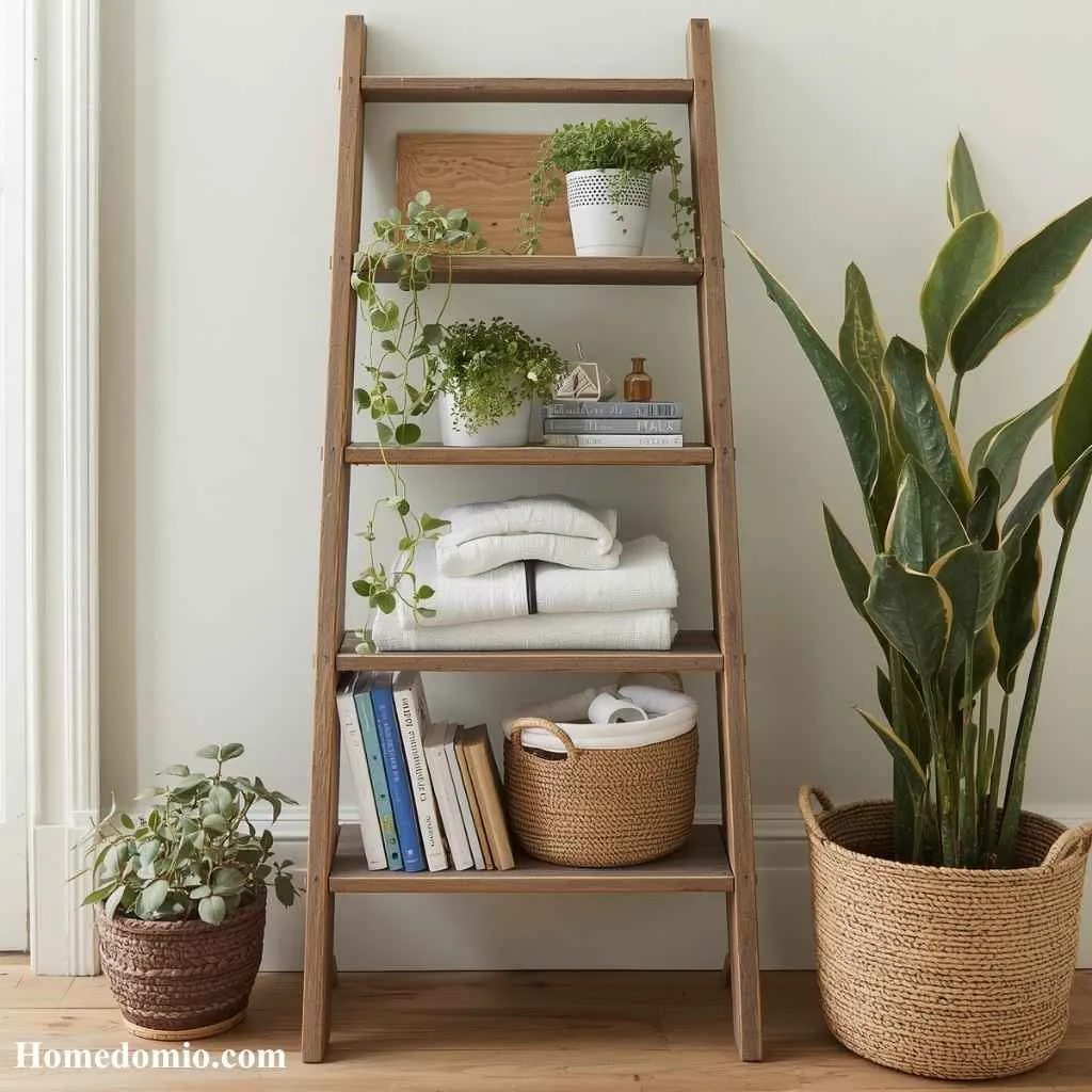 DIY Shelf Ideas to Transform Your Space on a Budget 5 Repurposed Wooden Ladder Shelf