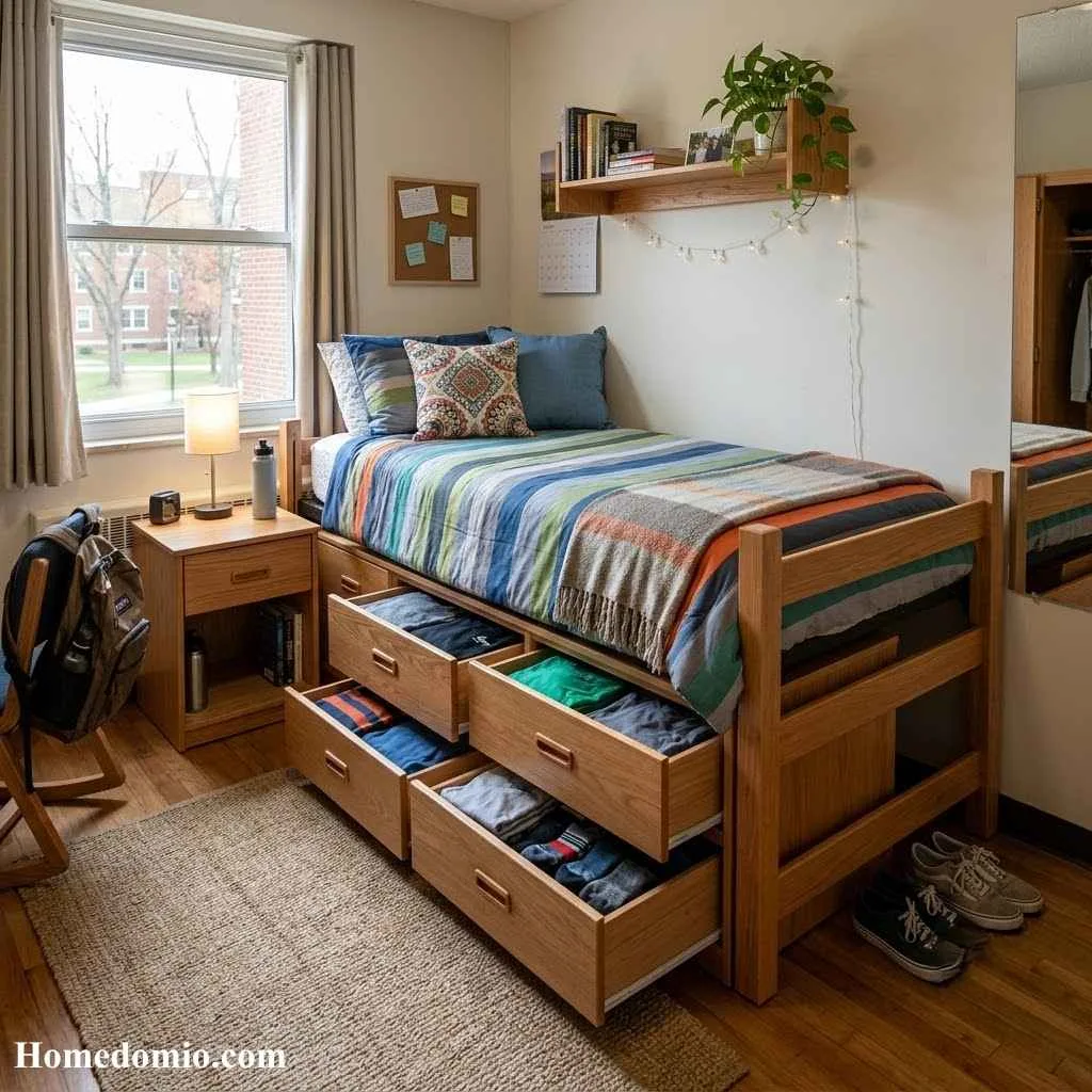 15 College Bedroom Ideas To Make Your Dorm Feel Home 4 Space Saving Storage Bed