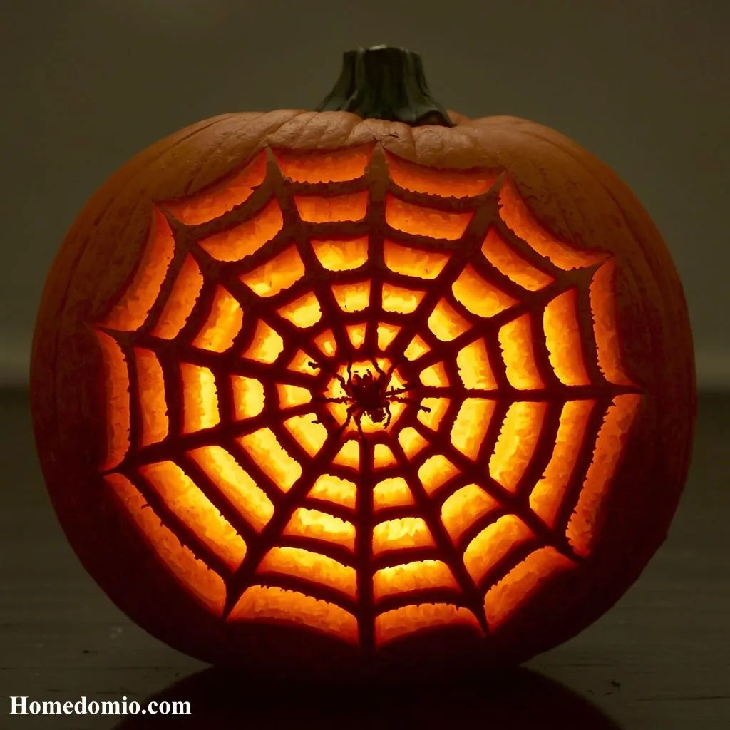 Spiderweb Carved Pumpkin for a Creepy Touch