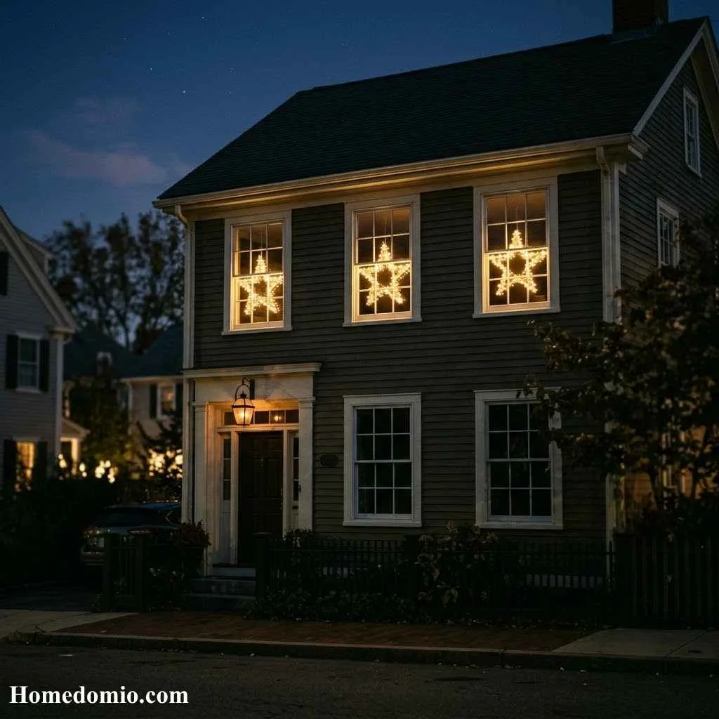 4th of July Home Decoration Ideas to Make Your Space Shine with Patriotic Pride 13 Star-Shaped Fairy Light Silhouettes on Windows
