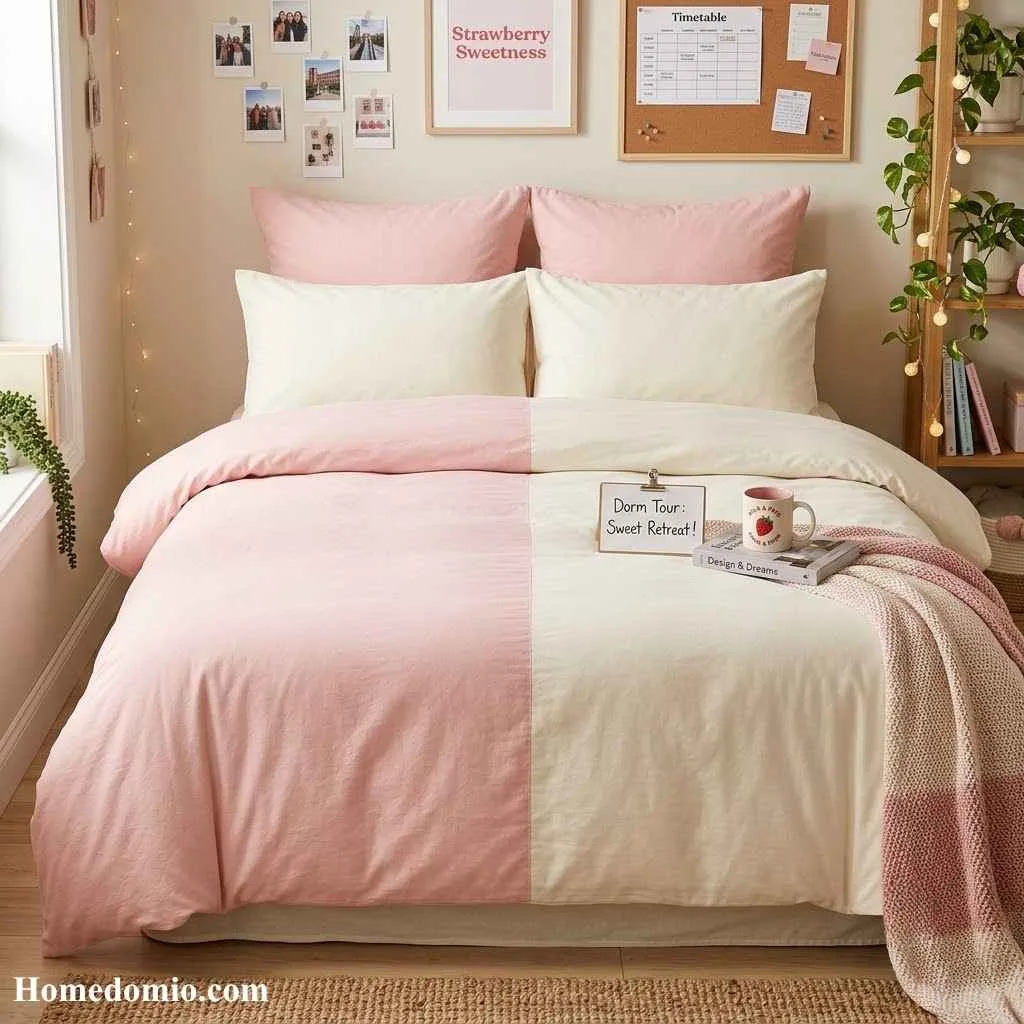 Dorm Bedding Ideas Pink: 15 Dreamy Looks You'll Love 3 Strawberry Milk Color Block