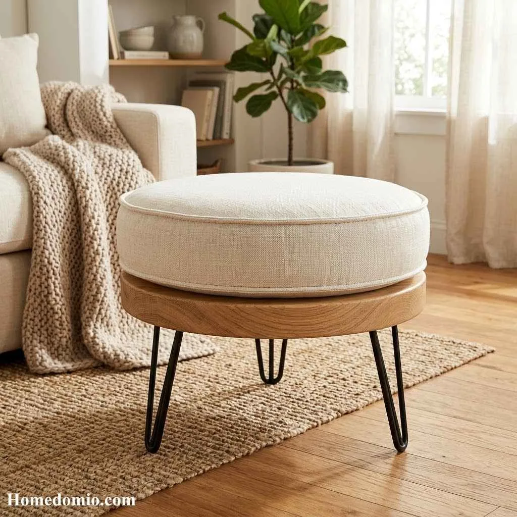 Wooden Base Floor Cushion Ottoman