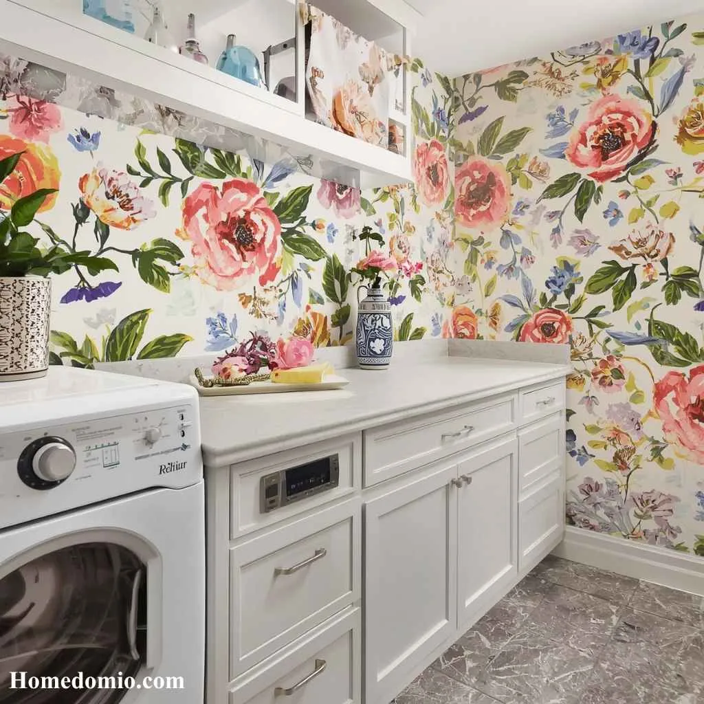 14 Cozy Luxurious Laundry Room Ideas For Your Home 7 A Bold Wallpaper Wall