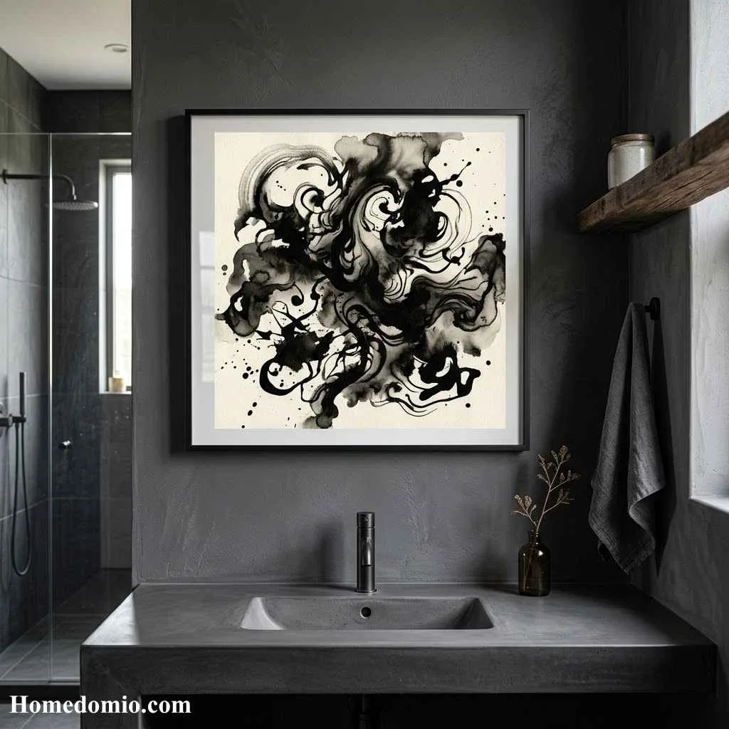 15 Moody Bathroom Art Ideas For A Dramatic Space 3 Abstract Black Ink Art
