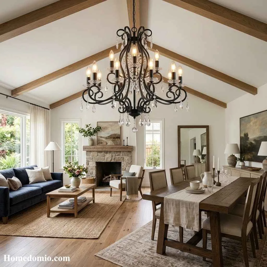 Add a Chandelier That Ties Both Rooms Together