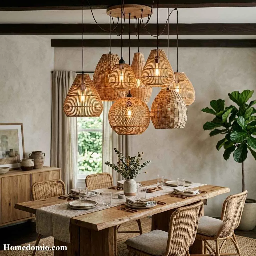 Bamboo And Rattan Pendant Clusters
