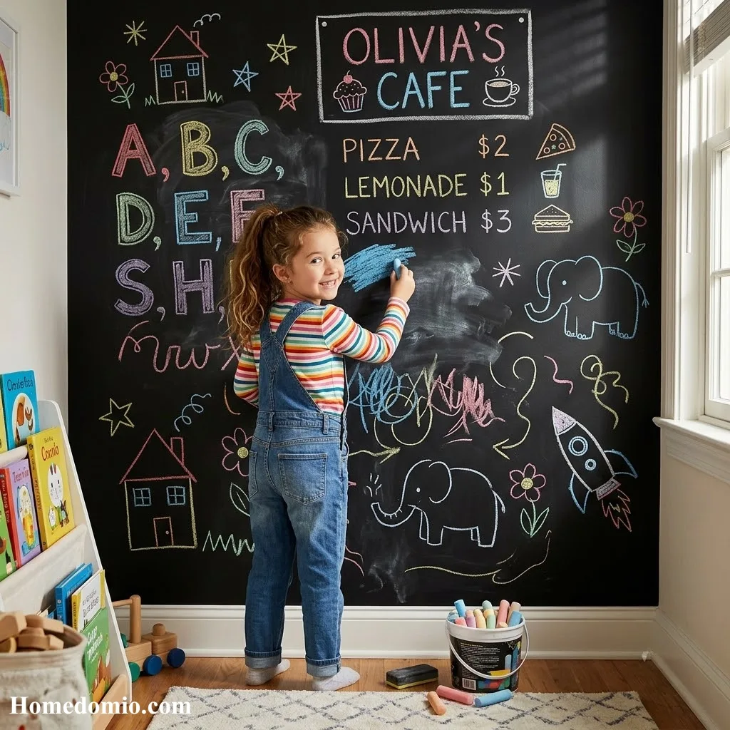Playroom Inspiration Girls: 15 Dreamy Ideas Your Little One Will Love 10 Chalkboard Wall Activity Zone