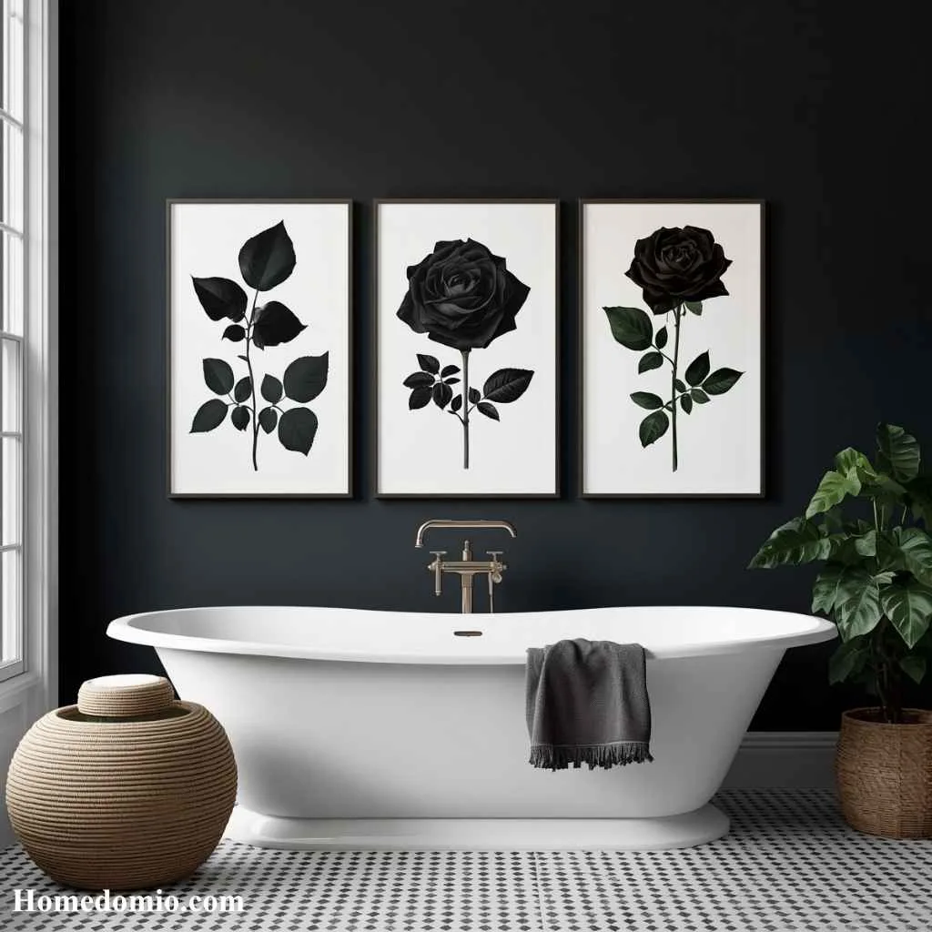 15 Moody Bathroom Art Ideas For A Dramatic Space 2 Dark Botanical Prints