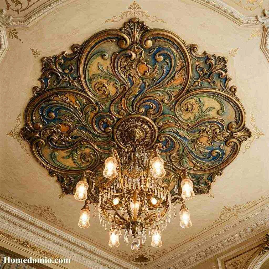 Black Nouveau Aesthetic Bedroom: 14 Old World Glam Ideas 15 Finish With A Hand Painted Ceiling Medallion