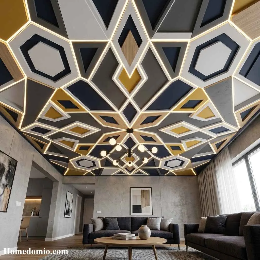 15 False Ceiling Ideas Your Home Deserves Right Now 9 Geometric Pattern Ceiling