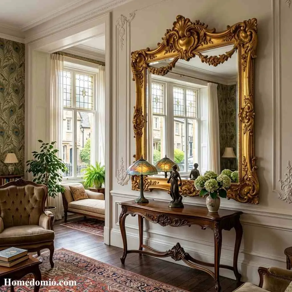 Black Nouveau Aesthetic Bedroom: 14 Old World Glam Ideas 7 Hang An Ornate Gold Framed Mirror