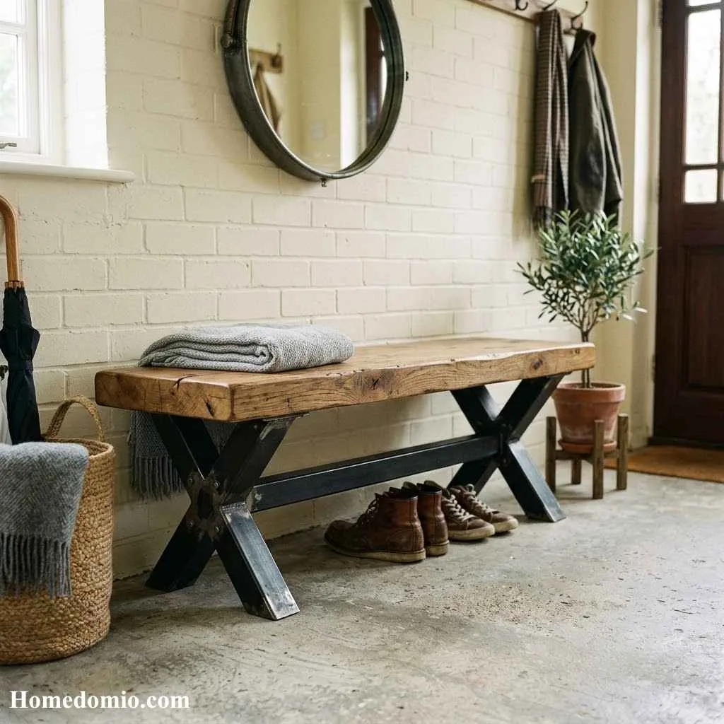Industrial Metal And Wood Bench