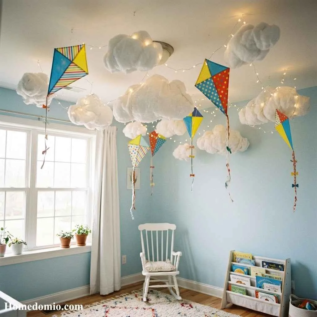 Playroom Inspiration Girls: 15 Dreamy Ideas Your Little One Will Love 15 Kite and Cloud Ceiling Accents