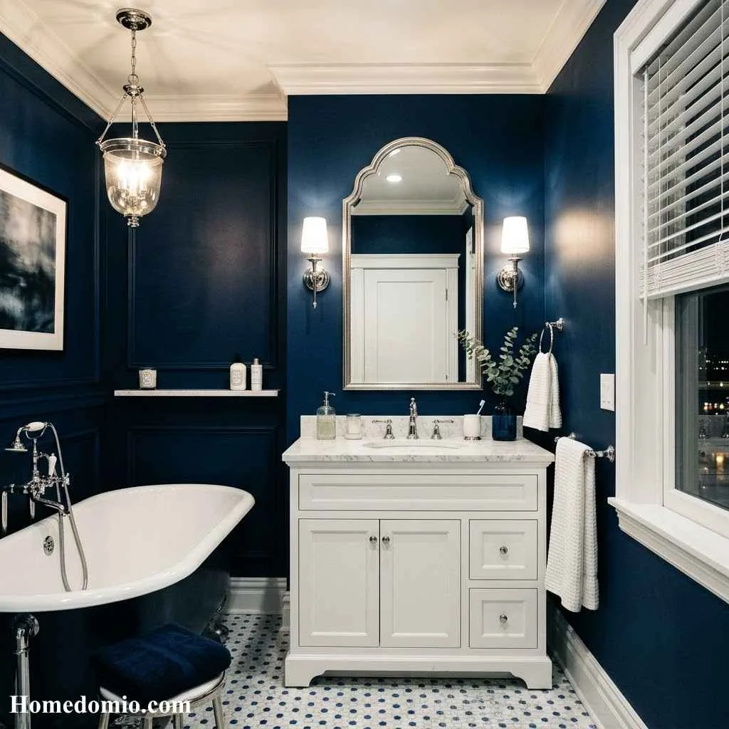 Moody Bathroom Colors: 14 Stunning Shades to Transform Your Space 4 Midnight Navy Blue