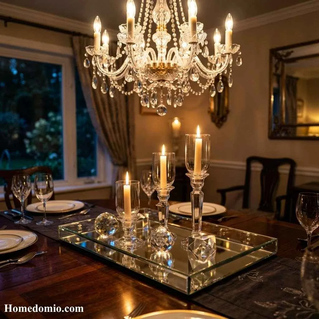 Mirrored Tray with Glass Accents