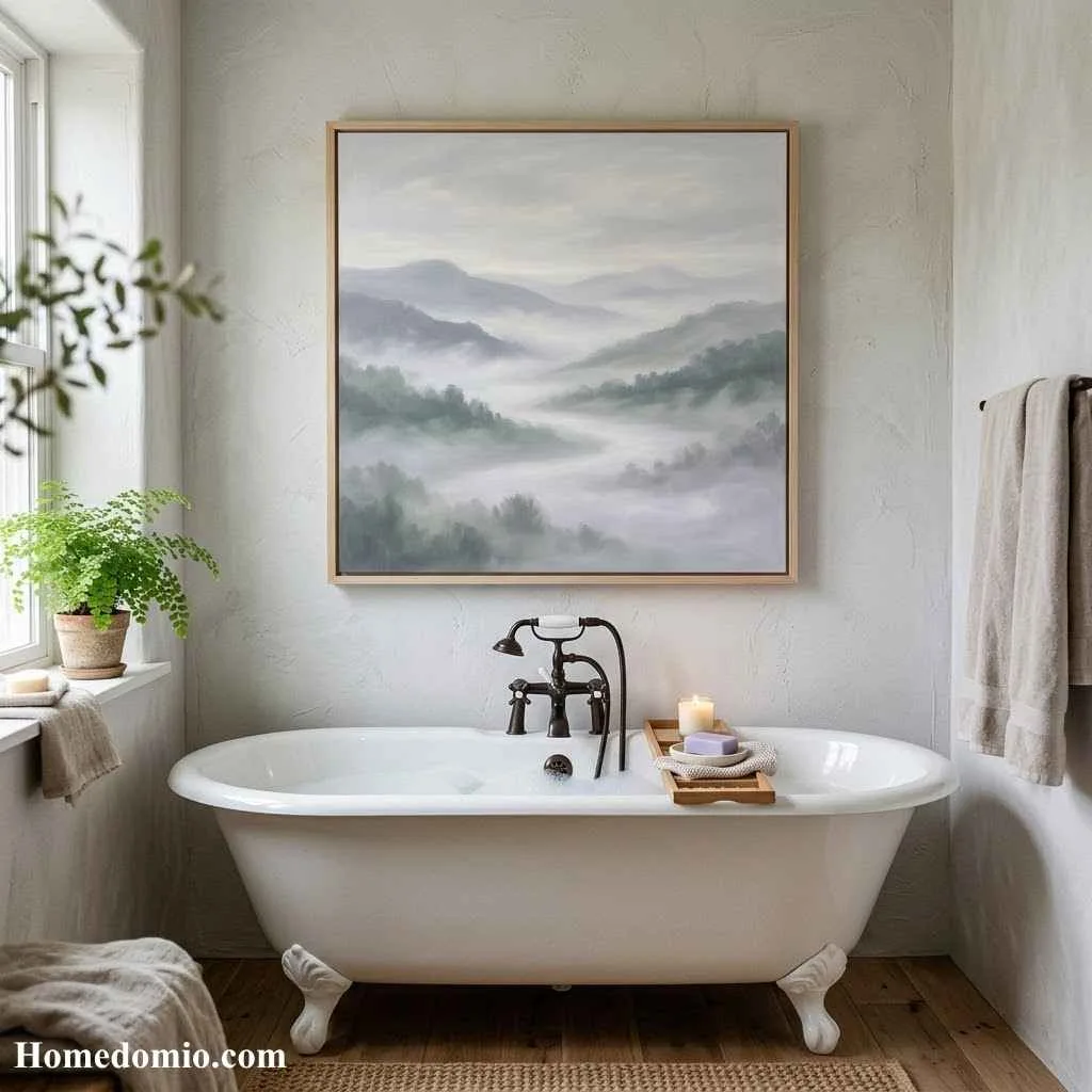15 Moody Bathroom Art Ideas For A Dramatic Space 12 Misty Landscape Paintings