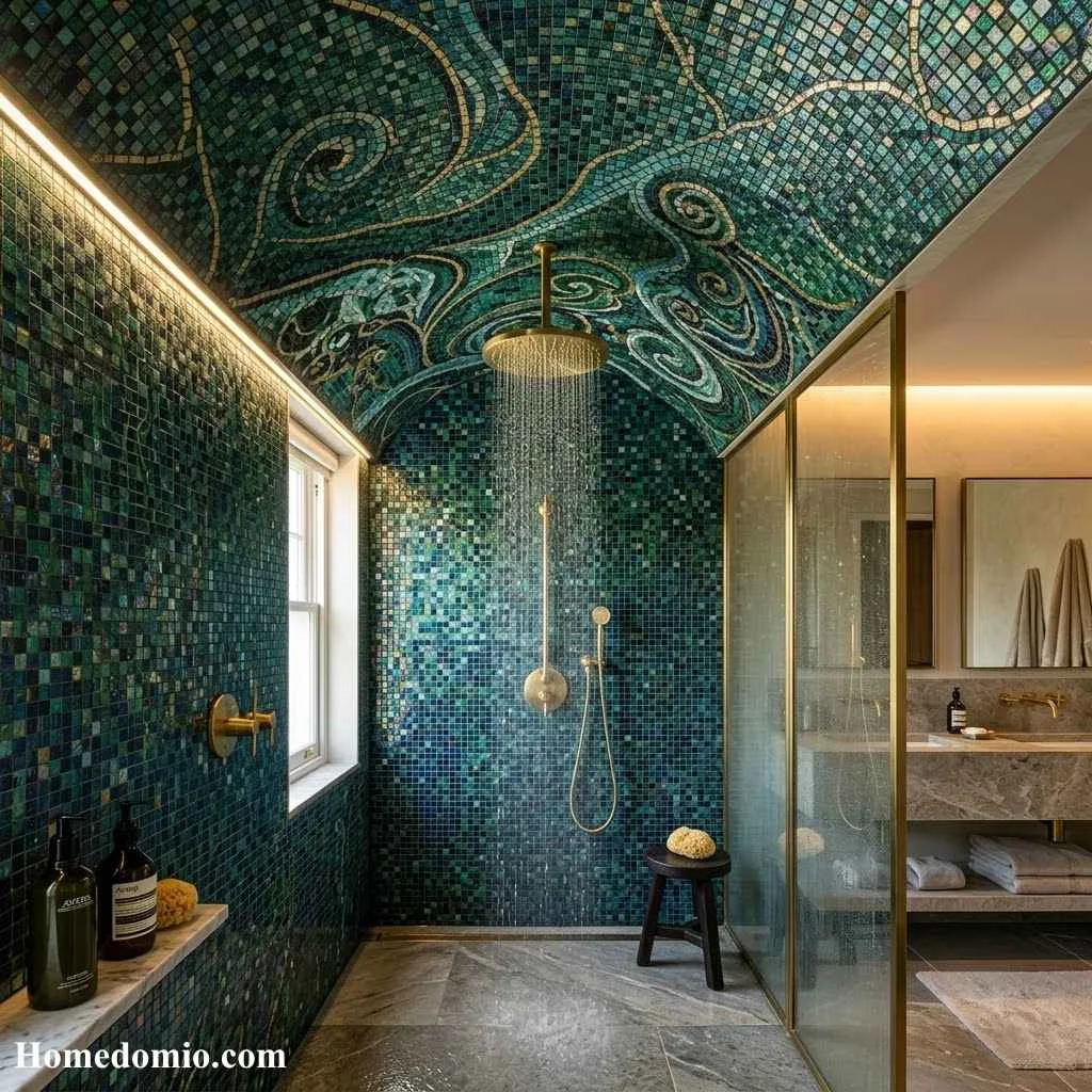Bathroom Ceiling Ideas That Transform Any Bathroom 15 Mosaic Tile Ceiling in the Shower Area for Artistic Drama