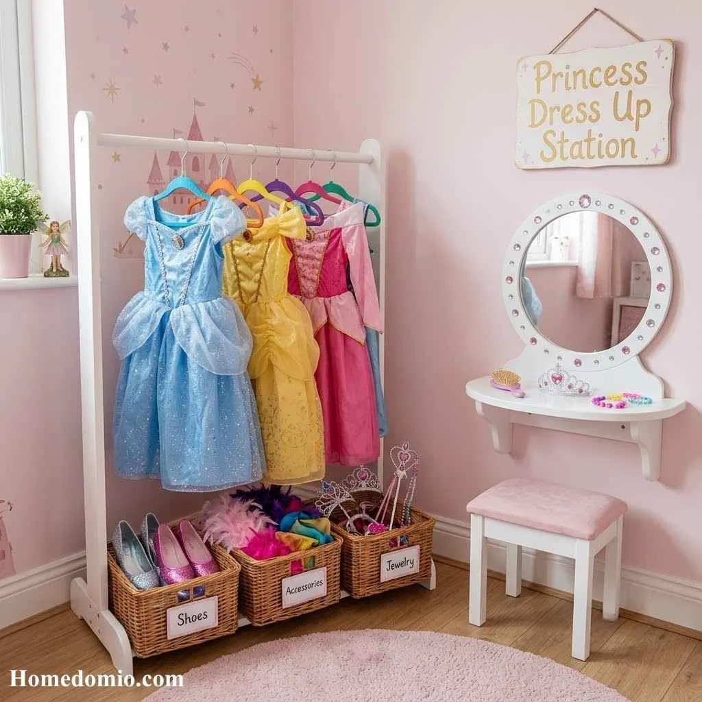 Playroom Inspiration Girls: 15 Dreamy Ideas Your Little One Will Love 6 Princess Dress Up Station