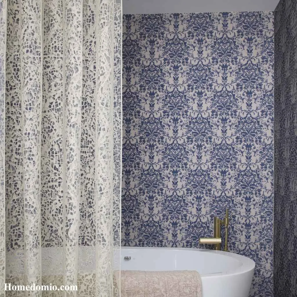 Sheer Lace Over Bold Wallpaper