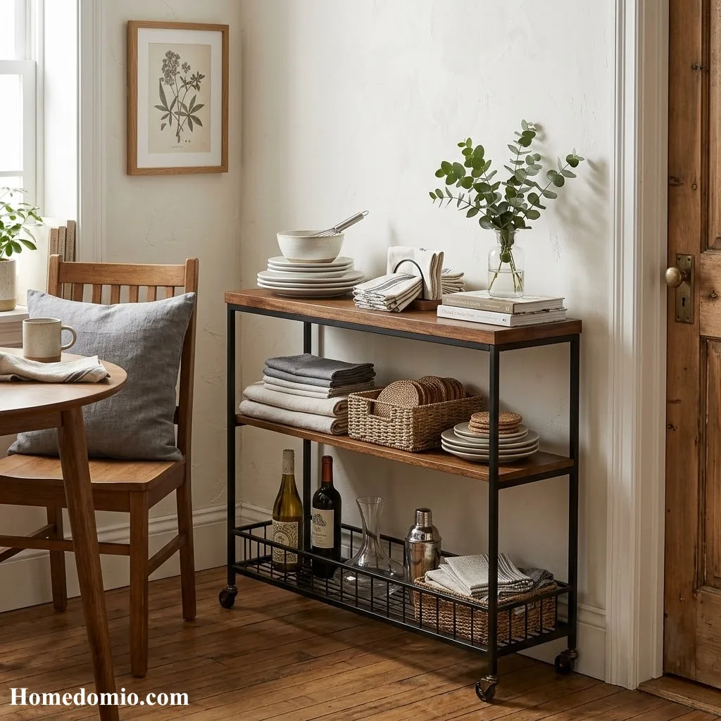  Use a Slim Console or Bar Cart for Storage