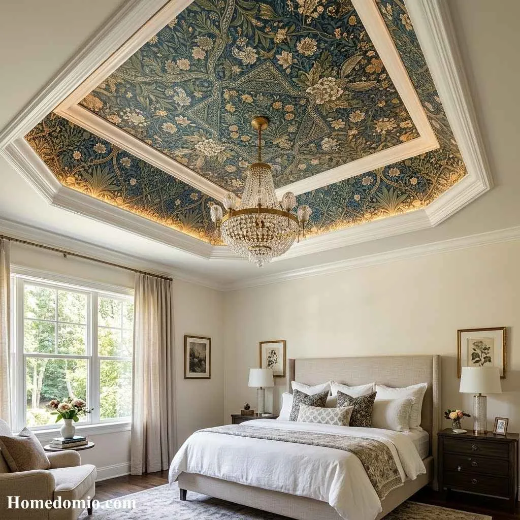 Tray Ceiling Ideas That Will Transform Your Home's Style 9 Wallpapered Tray Ceiling
