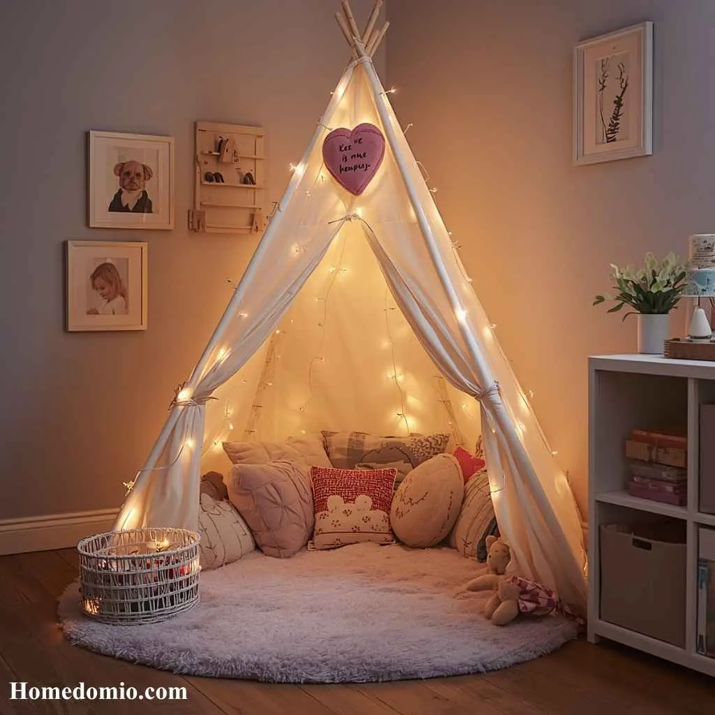 Playroom Inspiration Girls: 15 Dreamy Ideas Your Little One Will Love 2 Whimsical Tent Reading Corner