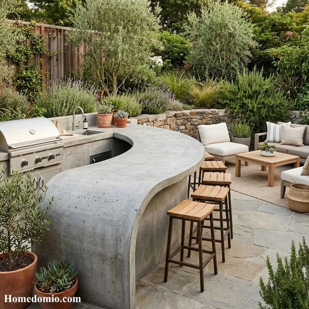 Concrete Outdoor Kitchen Ideas for Your Backyard 13 Curved Concrete Peninsula
