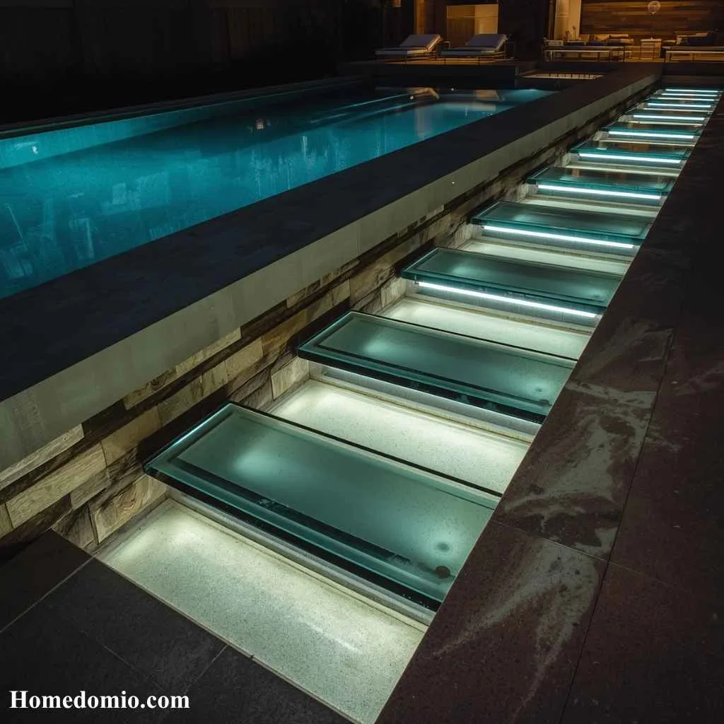 Floating Glass Steps With LED Lighting